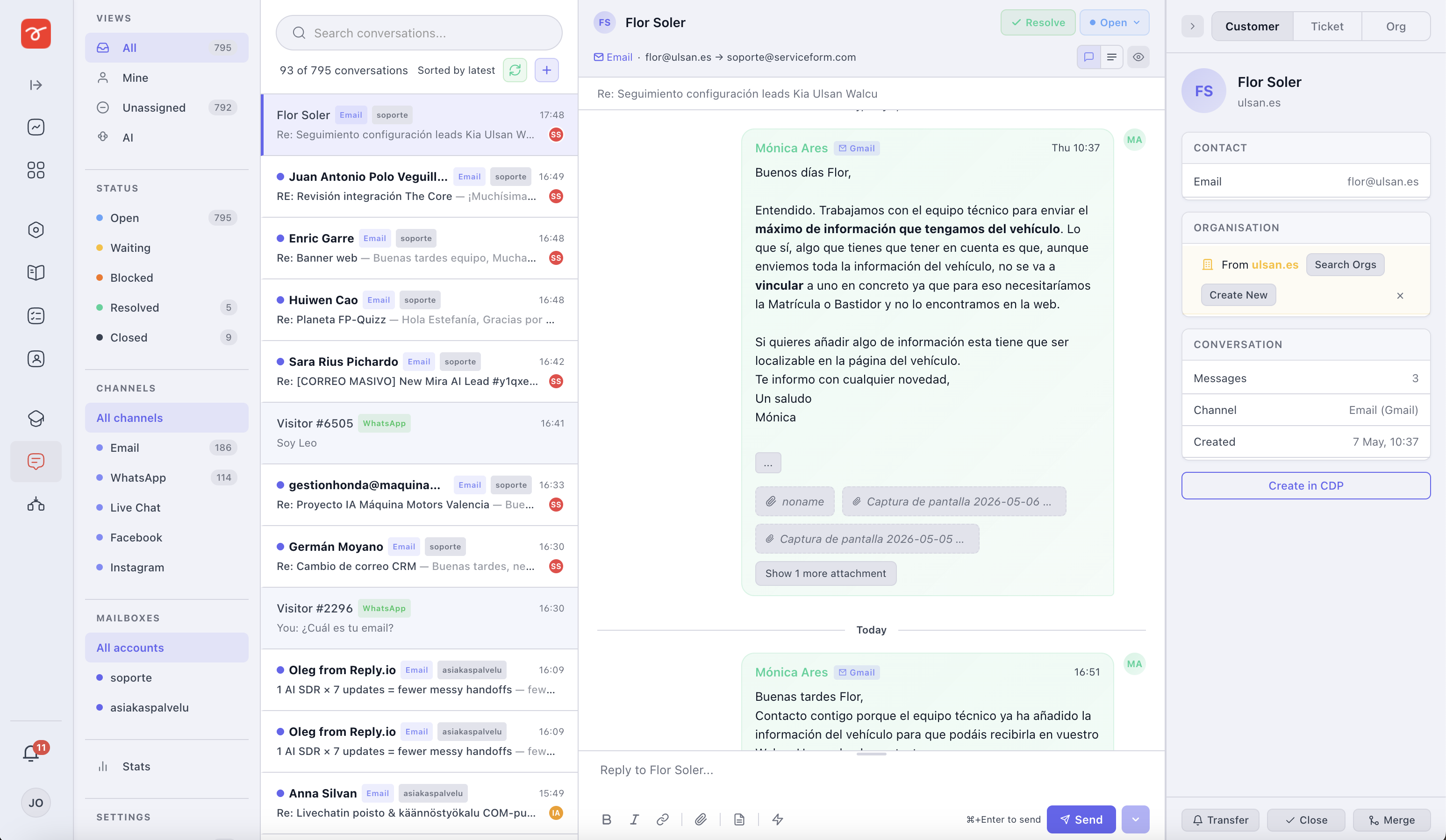 Serviceform unified inbox